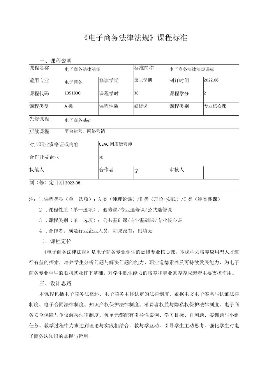 《电子商务法律法规》课程标准.docx_第1页