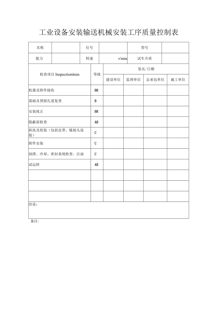 工业设备安装输送机械安装工序质量控制表.docx_第1页