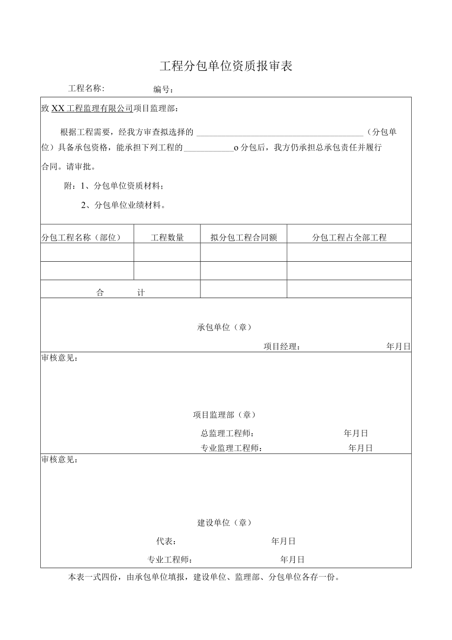 工程分包单位资质报审表.docx_第1页