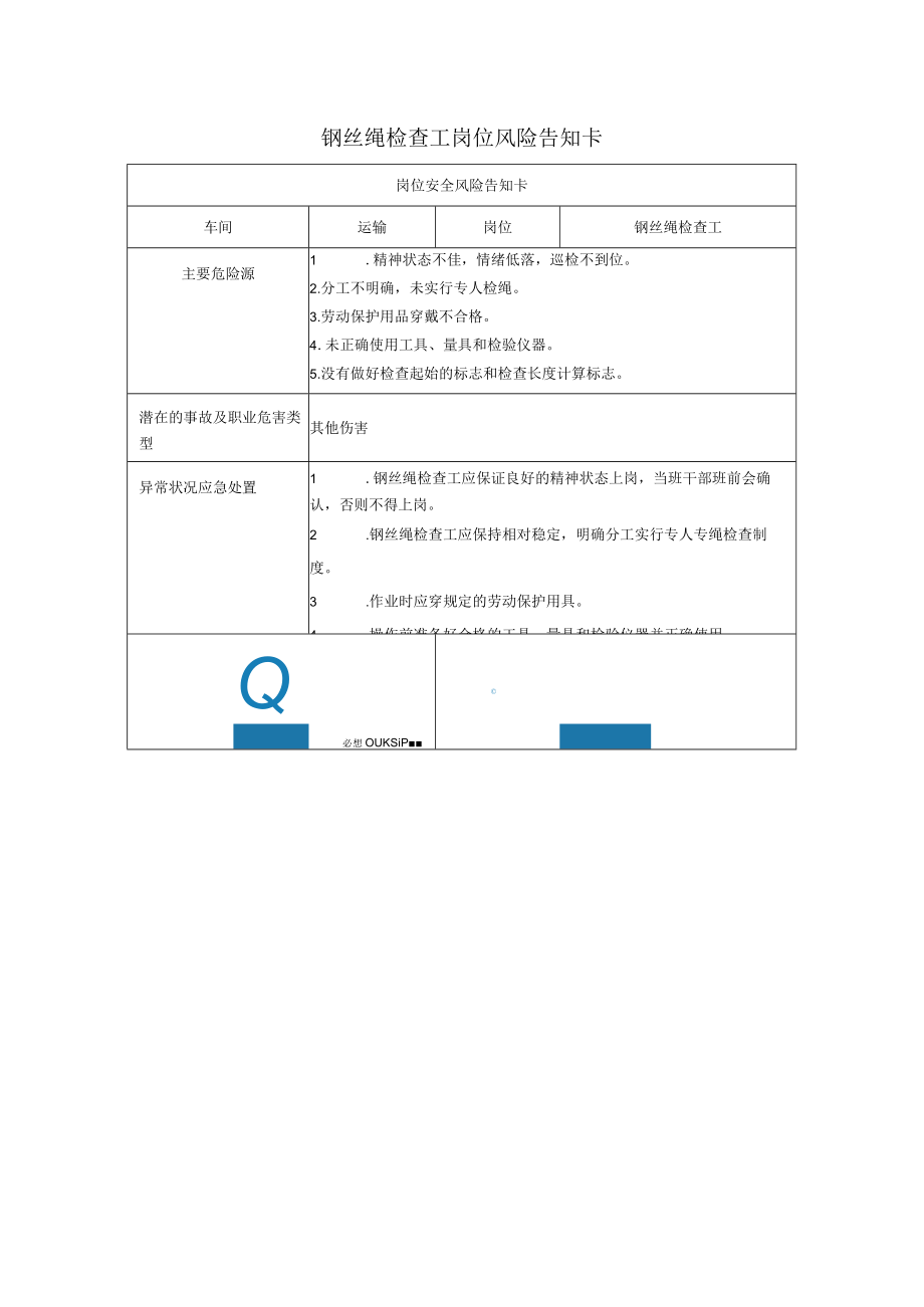 钢丝绳检查工岗位风险告知卡2023.docx_第1页