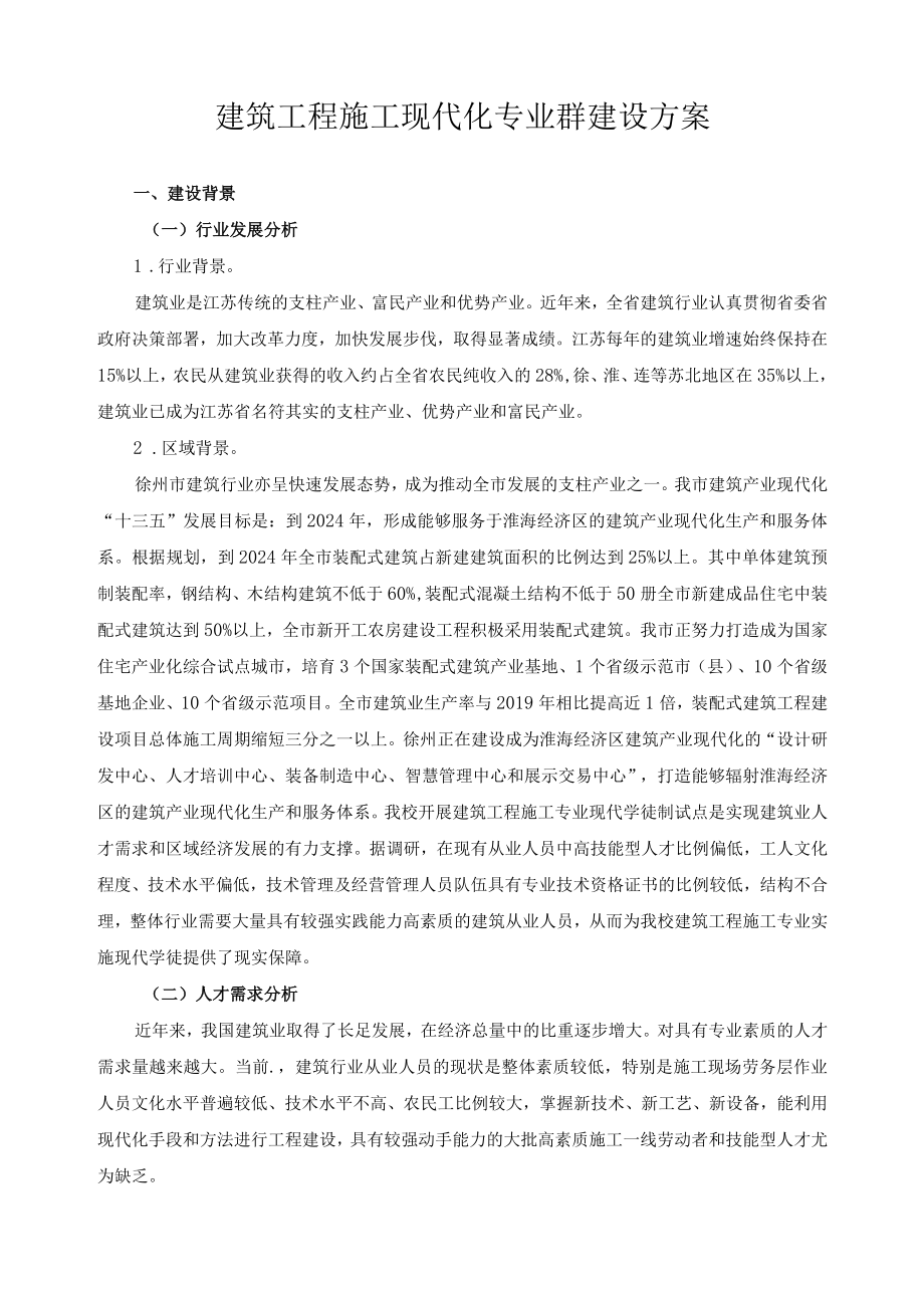 建筑工程施工现代化专业群建设方案.docx_第1页