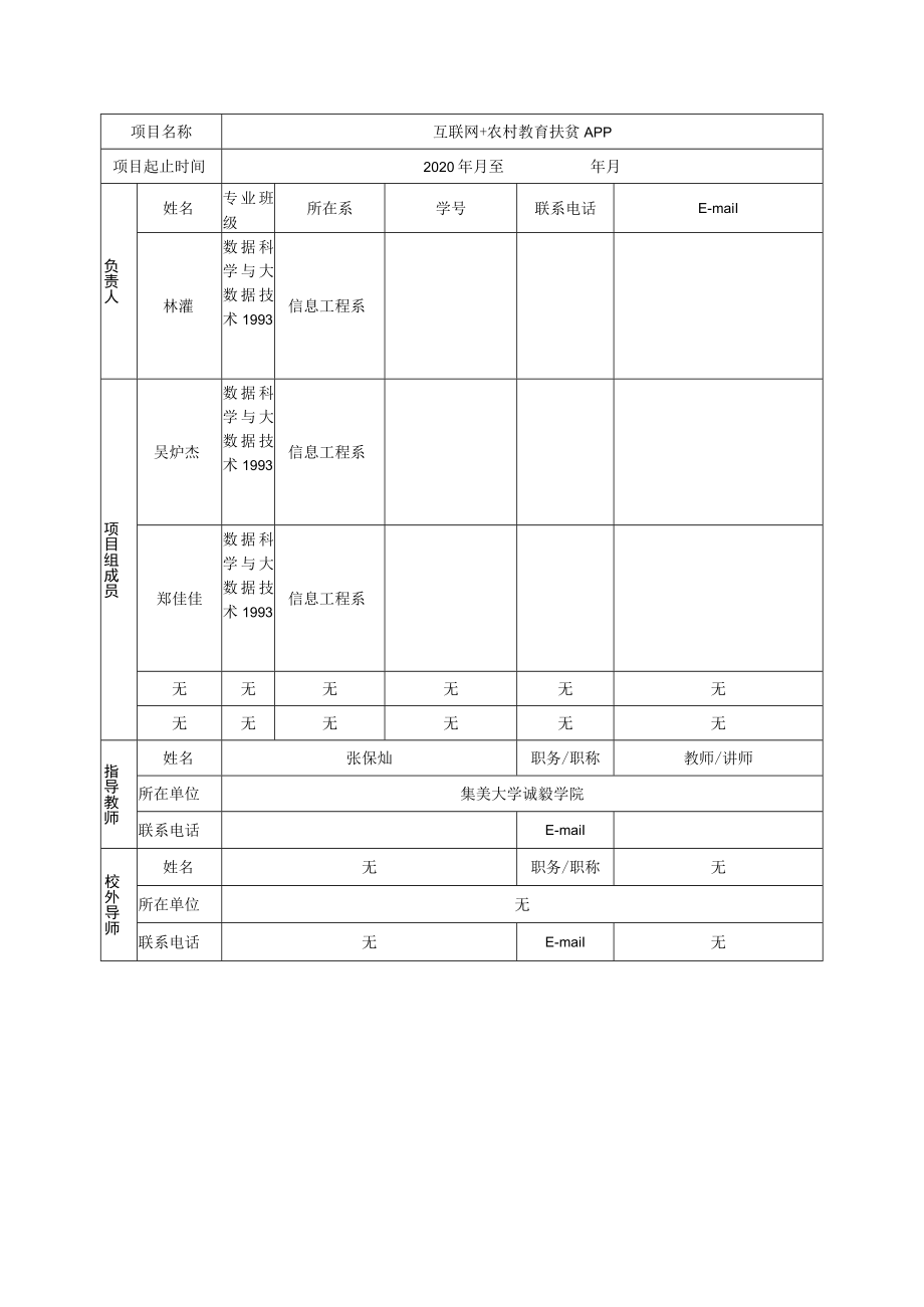 集美大学诚毅学院大学生创新创业训练计划项目申报书.docx_第3页