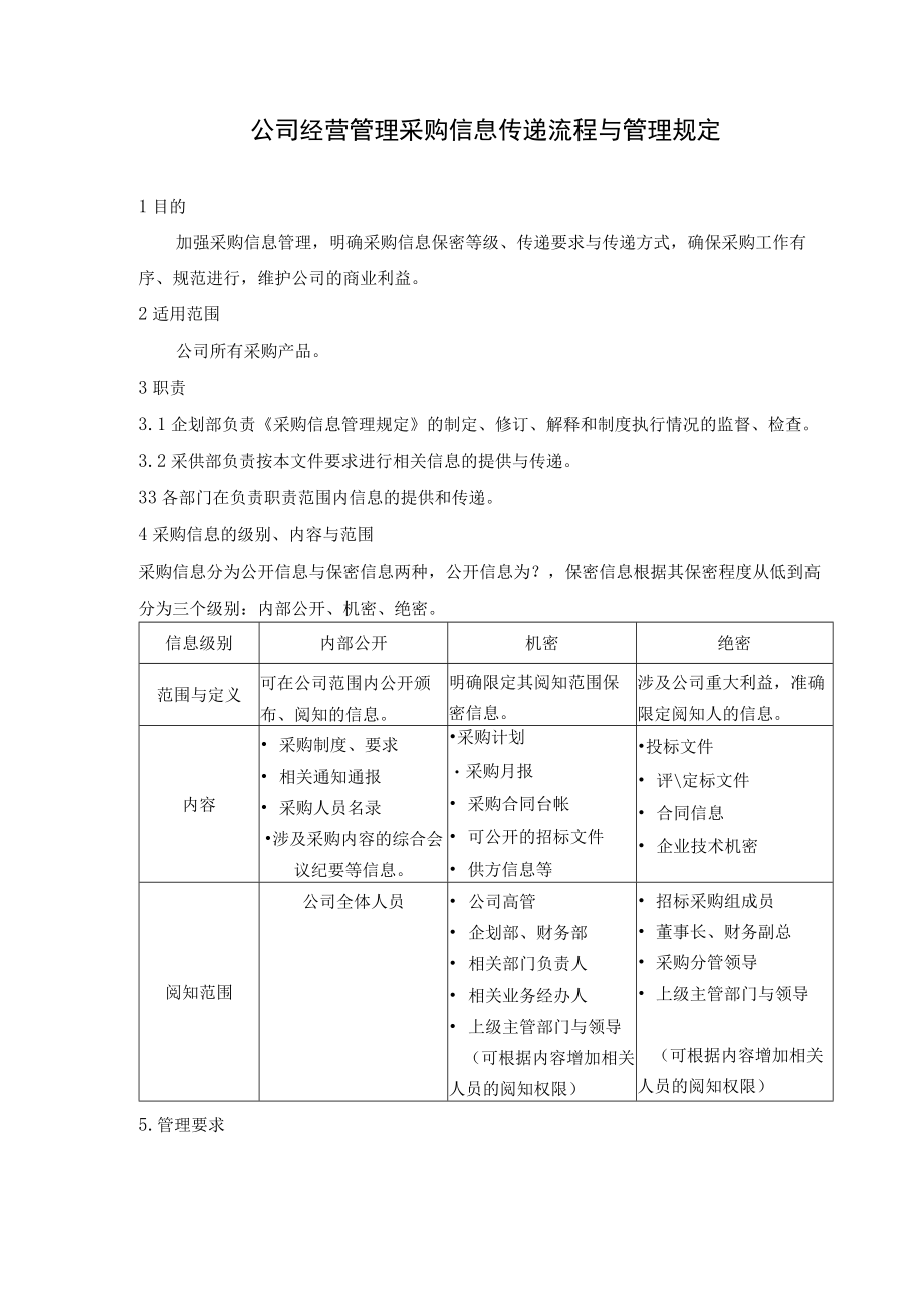 公司经营管理采购信息传递流程与管理规定.docx_第1页