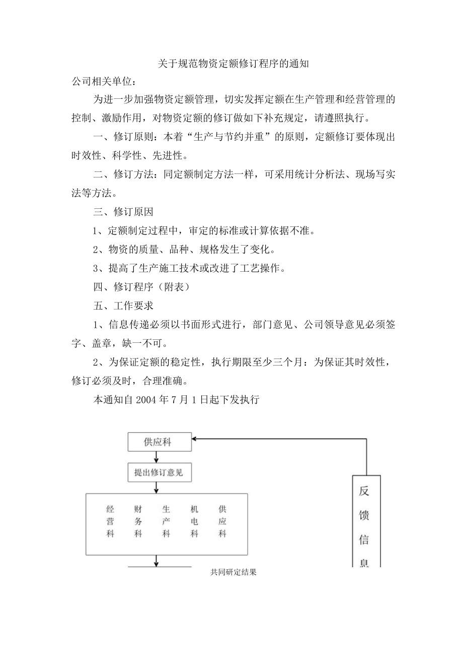 关于规范物资定额修订程序的通知.docx_第1页