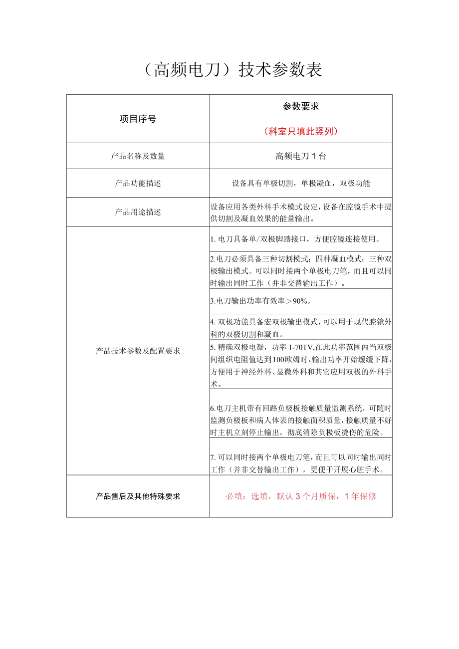 高频电刀技术参数表.docx_第1页