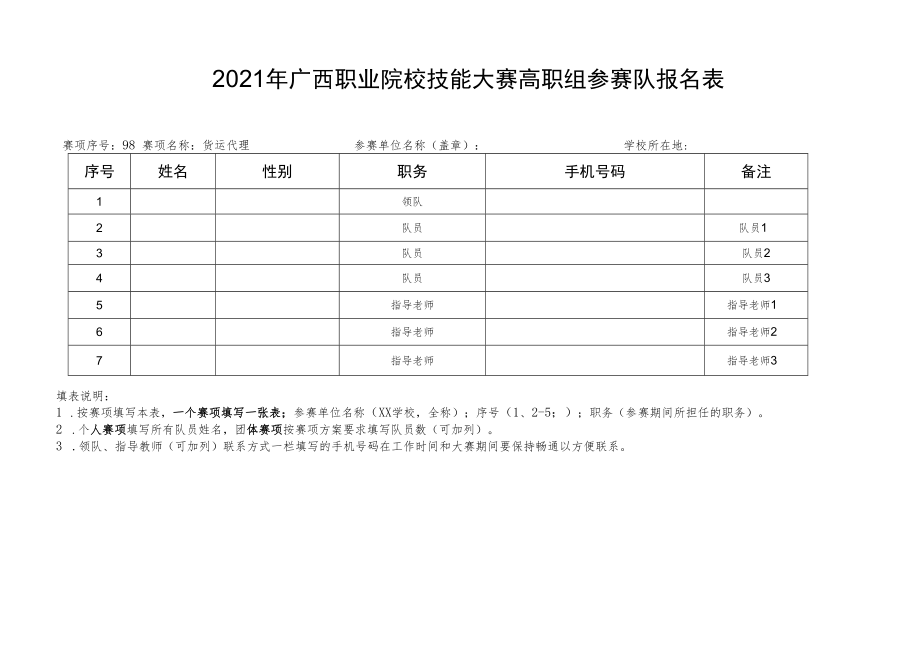 2021年广西职业院校技能大赛高职组参赛队报名表.docx_第1页