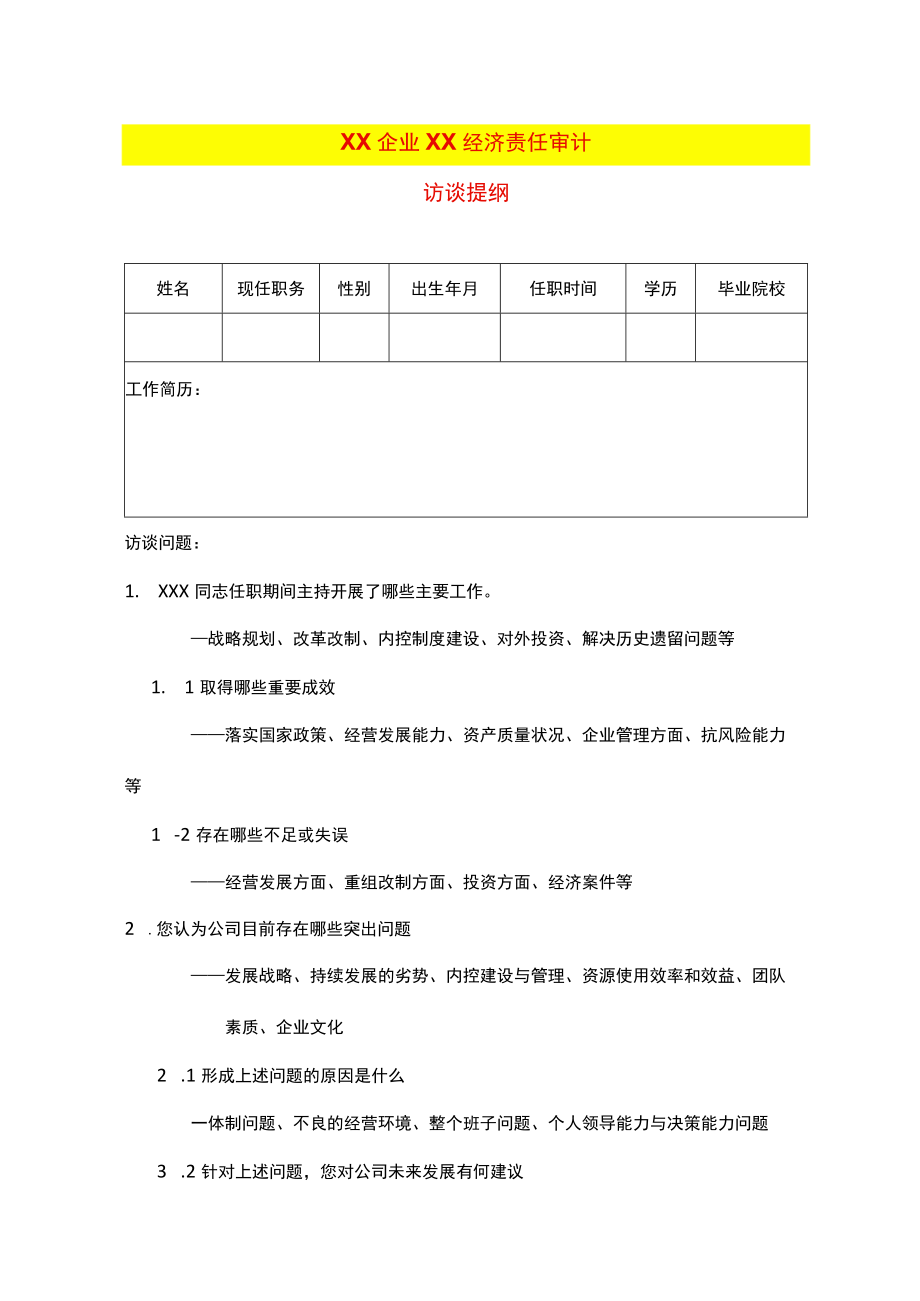 某集团经济责任审计访谈提纲和访谈记录.docx_第1页