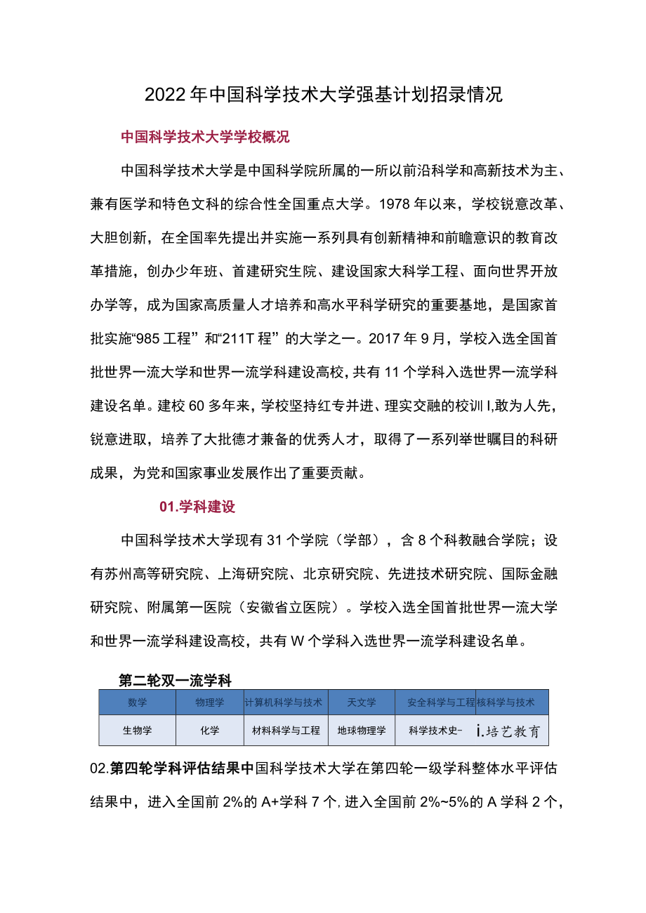 2022年中国科学技术大学强基计划招录情况.docx_第1页