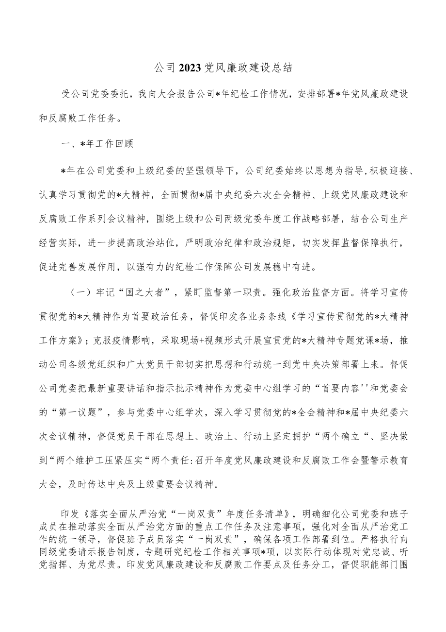 公司2023党风廉政建设总结.docx_第1页