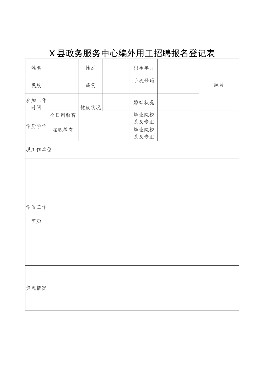 X县政务服务中心编外用工招聘报名登记表.docx_第1页