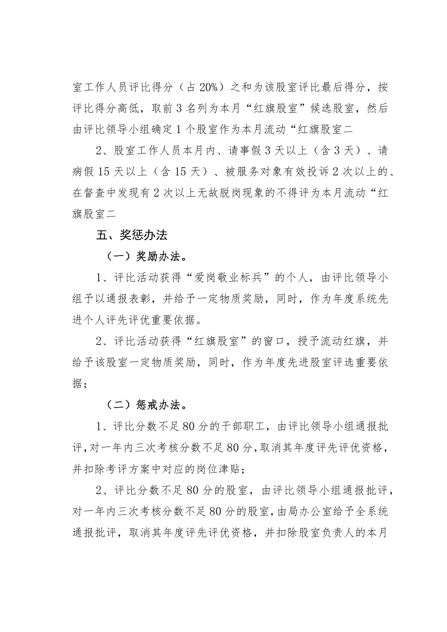 某某县城乡规划建设局关于开展争做“爱岗敬业标兵”和“红旗股室”活动评选办法.docx_第3页