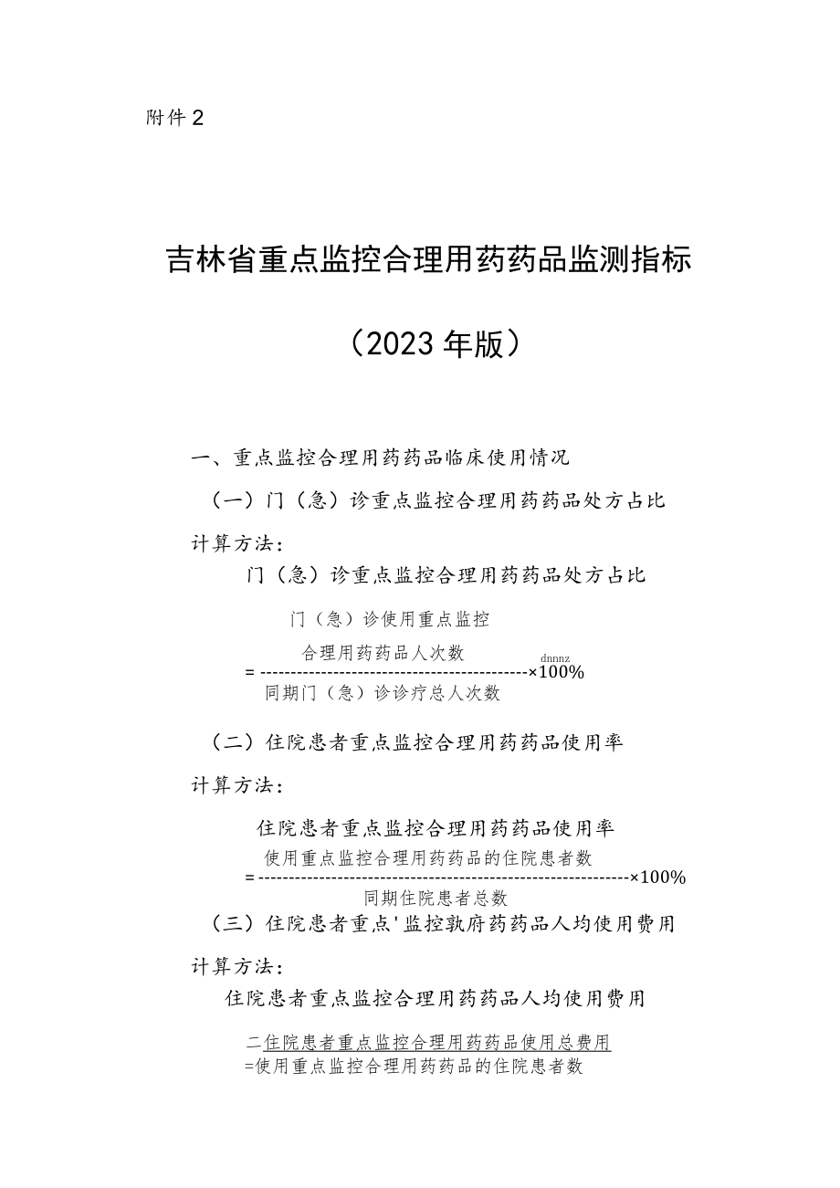 吉林省重点监控合理用药药品监测指标（2023年版）.docx_第1页