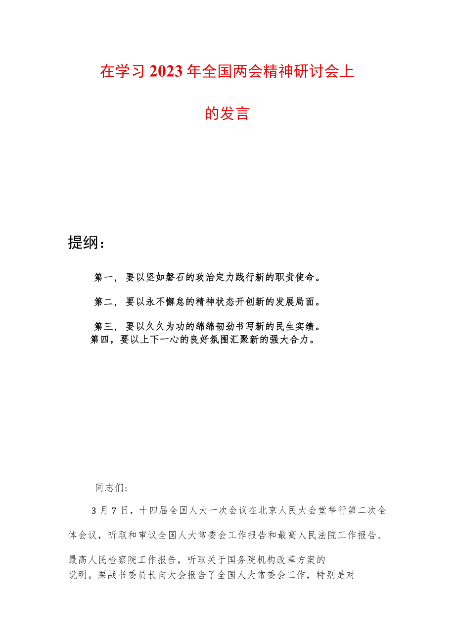 在学习2023年全国两会精神研讨会上的发言.docx_第1页