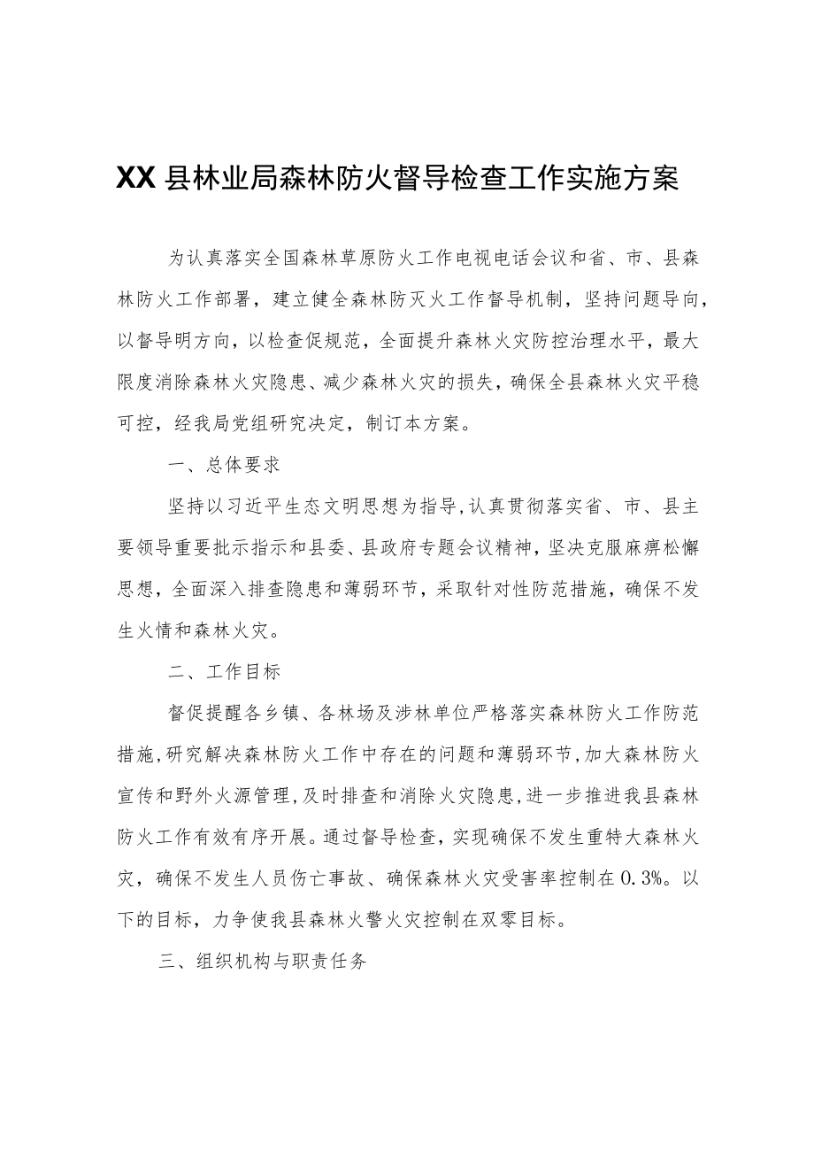 XX县林业局森林防火督导检查工作实施方案.docx_第1页