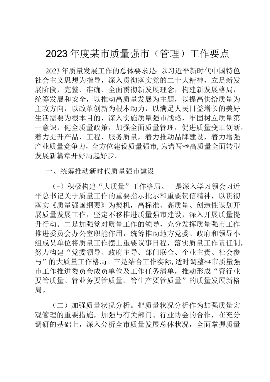 2023年度某市质量强市（管理）工作要点.docx_第1页