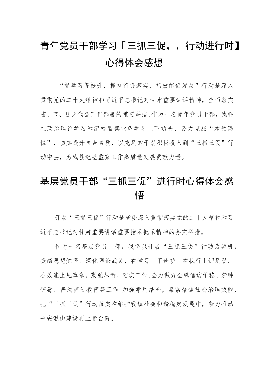 青年党员干部学习【“三抓三促”行动进行时】心得体会感想精选四篇.docx_第1页