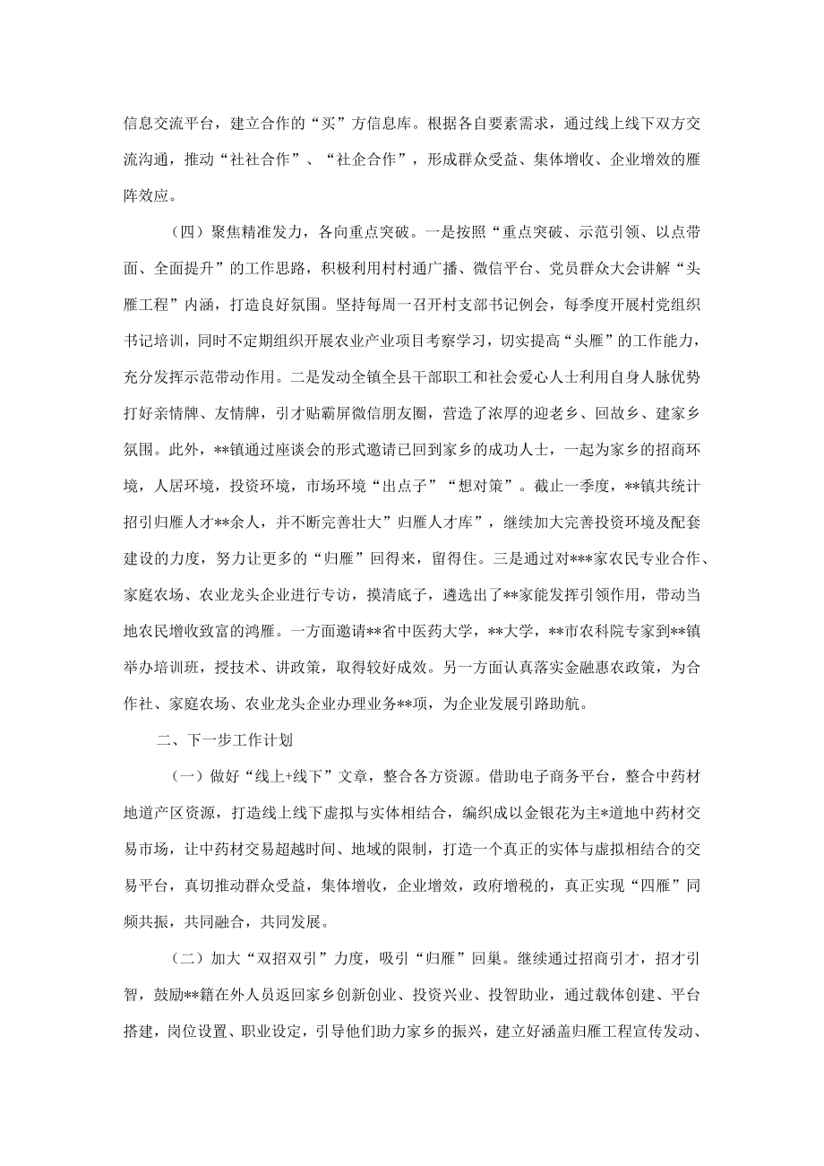 2023年第一季度“四雁工程”工作总结（镇乡）.docx_第2页