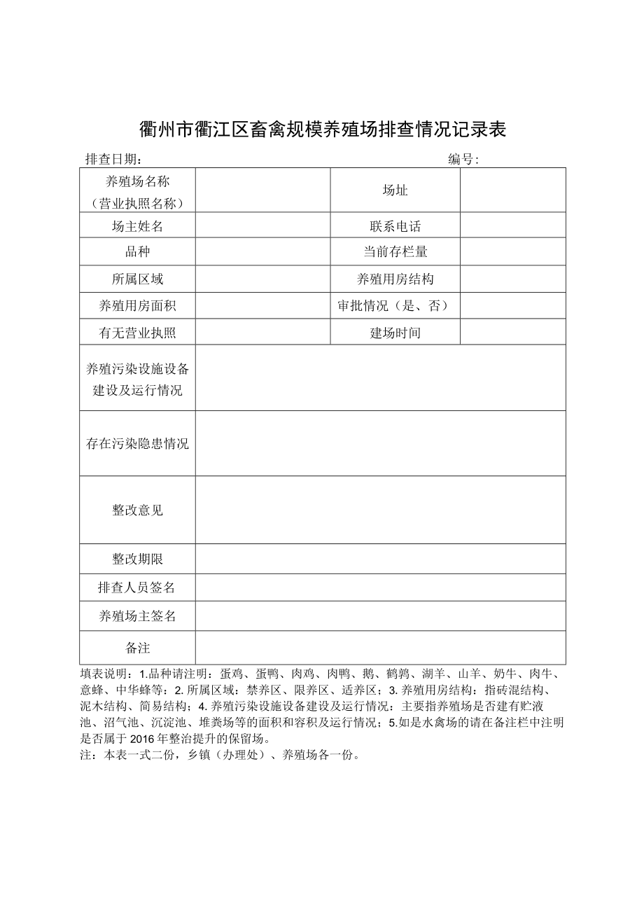 衢州市衢江区畜禽规模养殖场排查情况记录表.docx_第1页