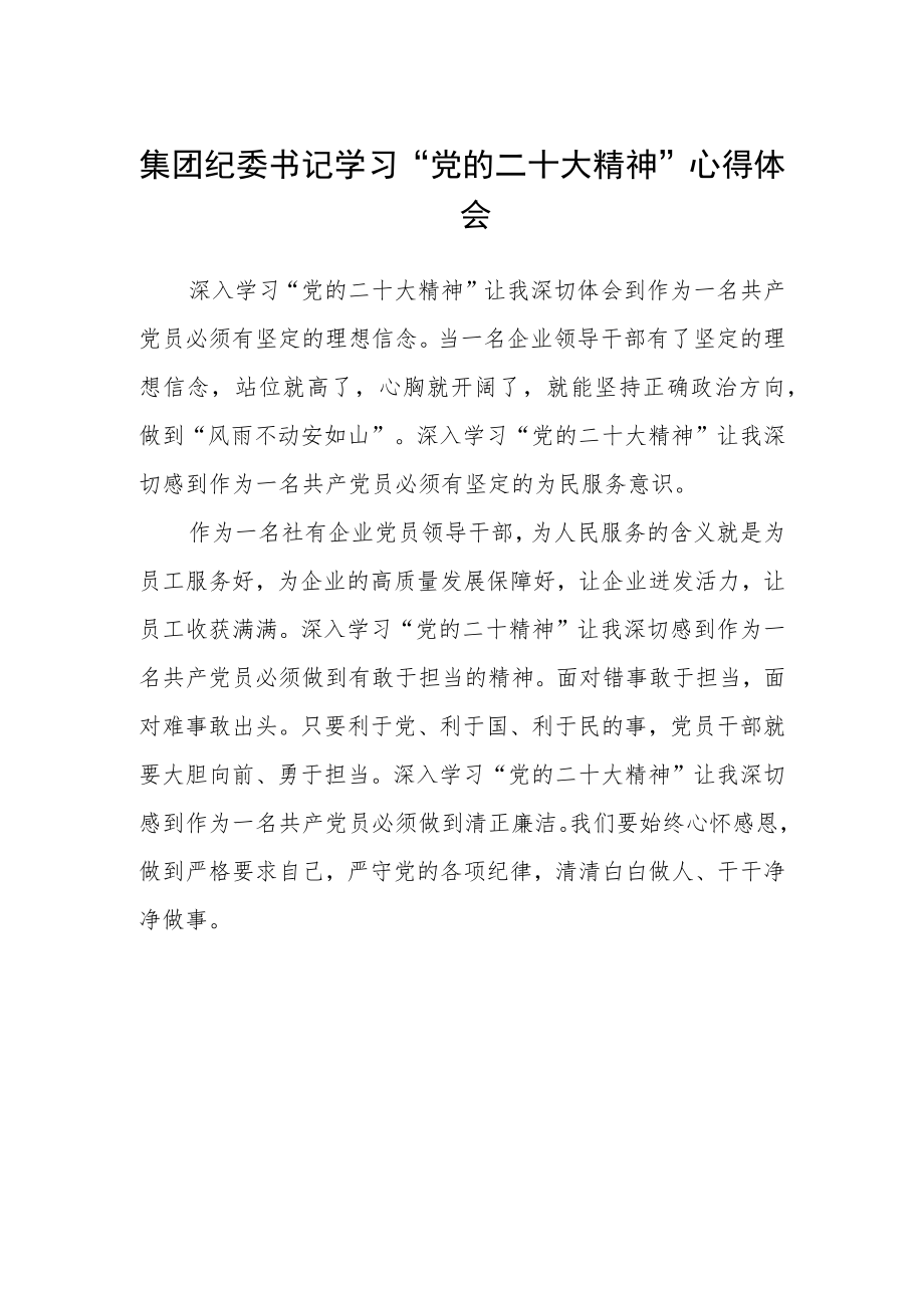 集团纪委书记学习“党的二十大精神”心得体会.docx_第1页