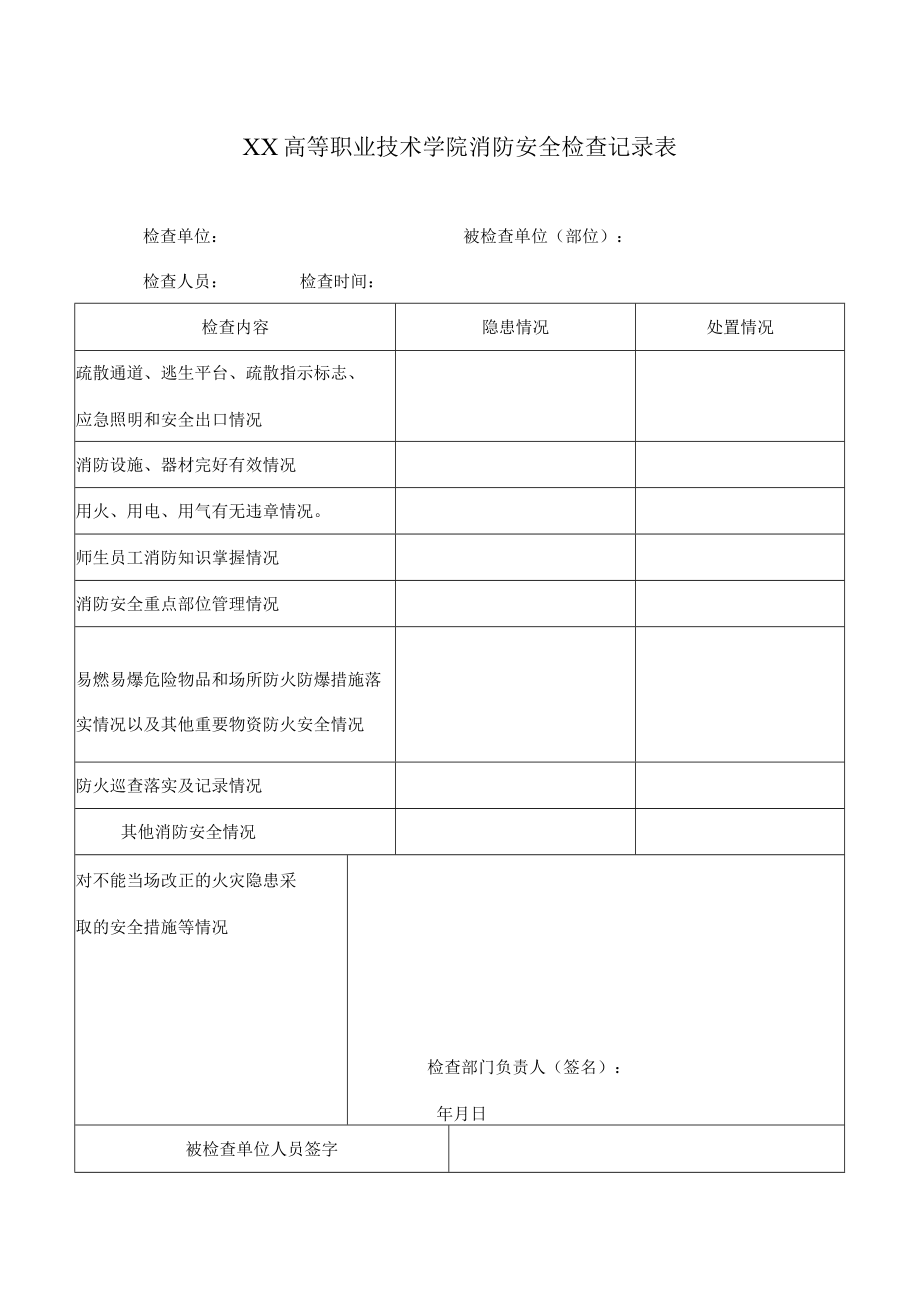 XX高等职业技术学院消防安全检查记录表.docx_第1页