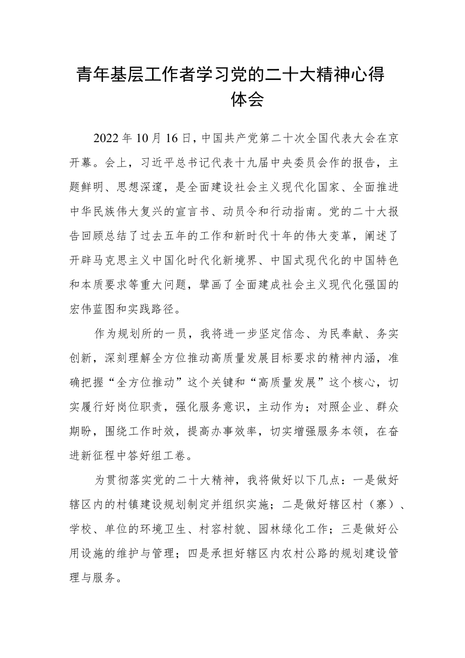 青年基层工作者学习党的二十大精神心得体会.docx_第1页