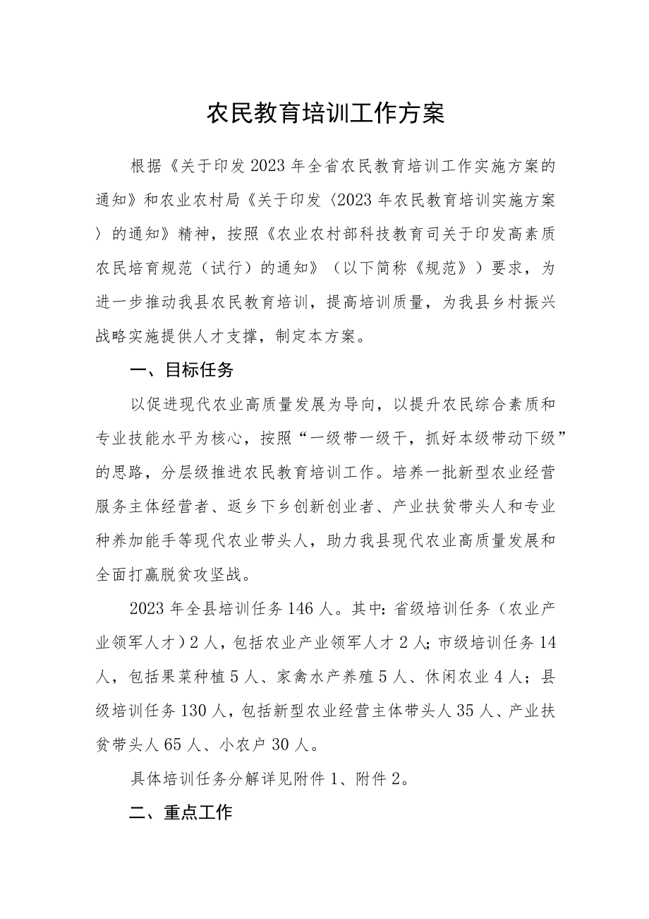 农民教育培训工作方案.docx_第1页