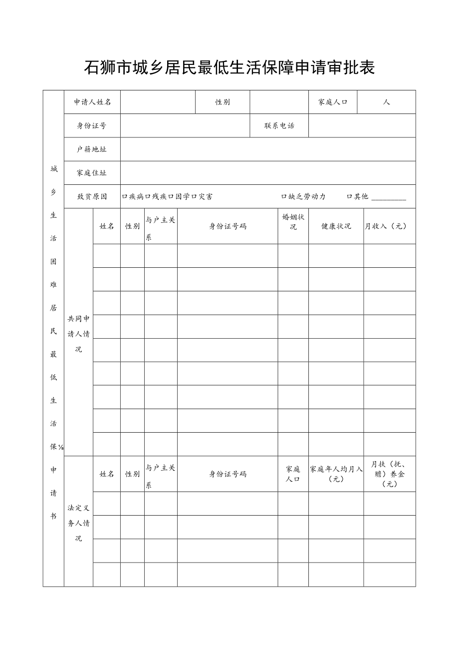 石狮市城乡居民最低生活保障申请审批表.docx_第1页