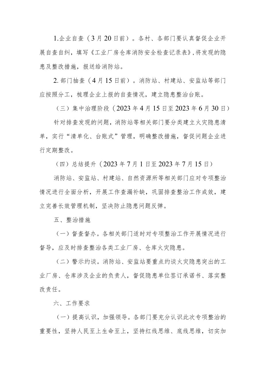 XX镇开展工业厂房仓库消防安全专项整治工作实施方案.docx_第3页