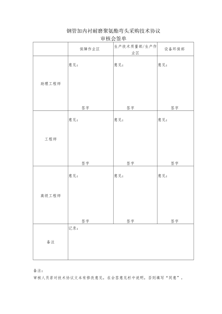 钢管加内衬耐磨聚氨酯弯头采购技术协议审核会签单.docx_第1页