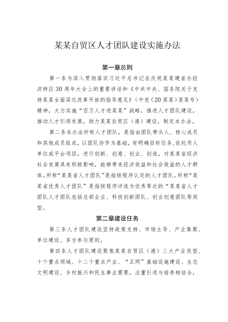 某某自贸区人才团队建设实施办法.docx_第1页