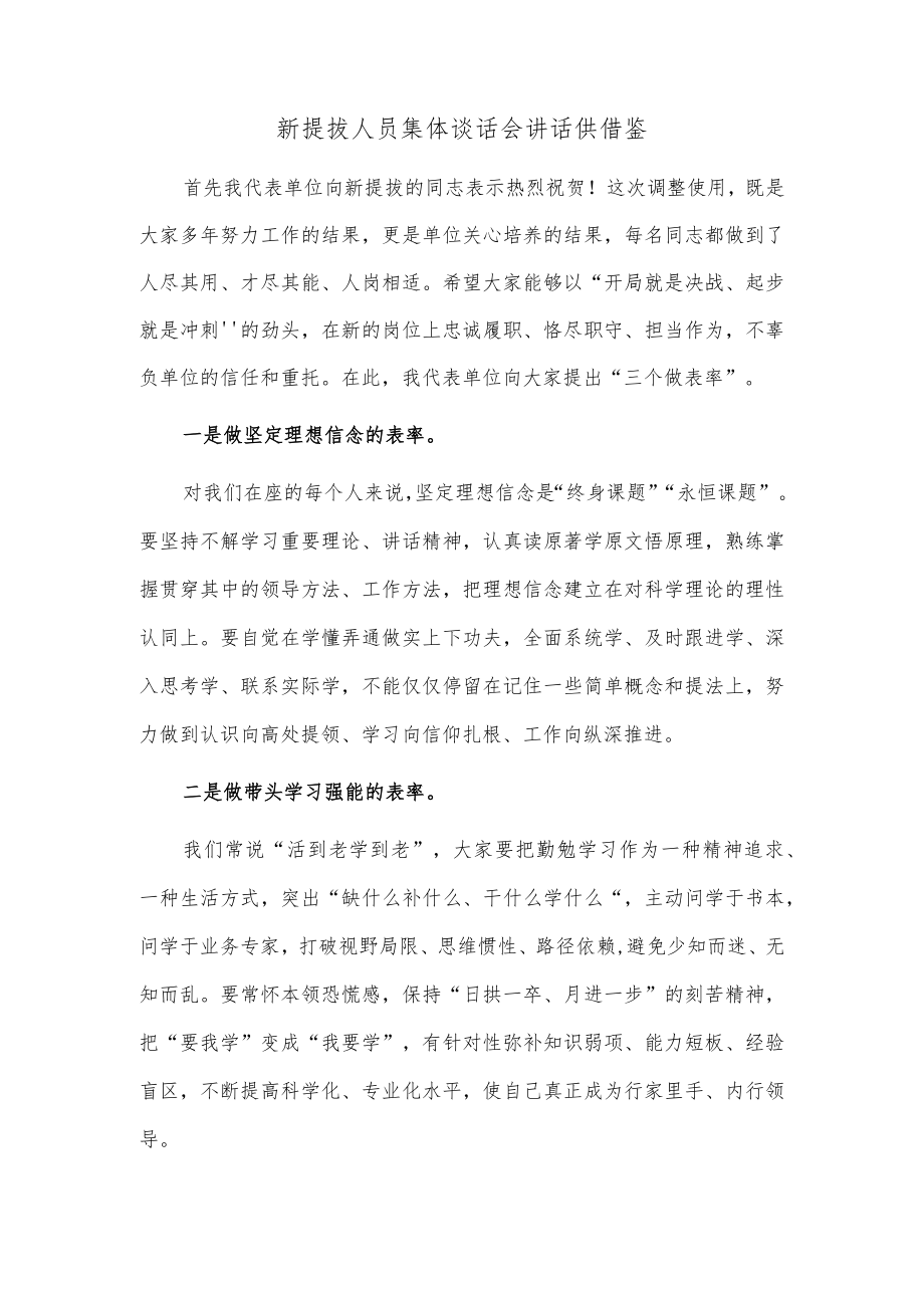 新提拔人员集体谈话会讲话供借鉴.docx_第1页