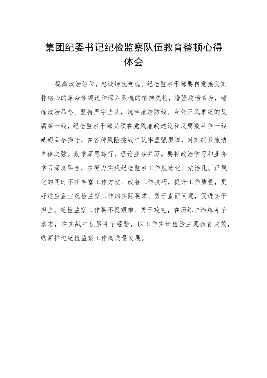 集团纪委书记纪检监察队伍教育整顿心得体会.docx_第1页