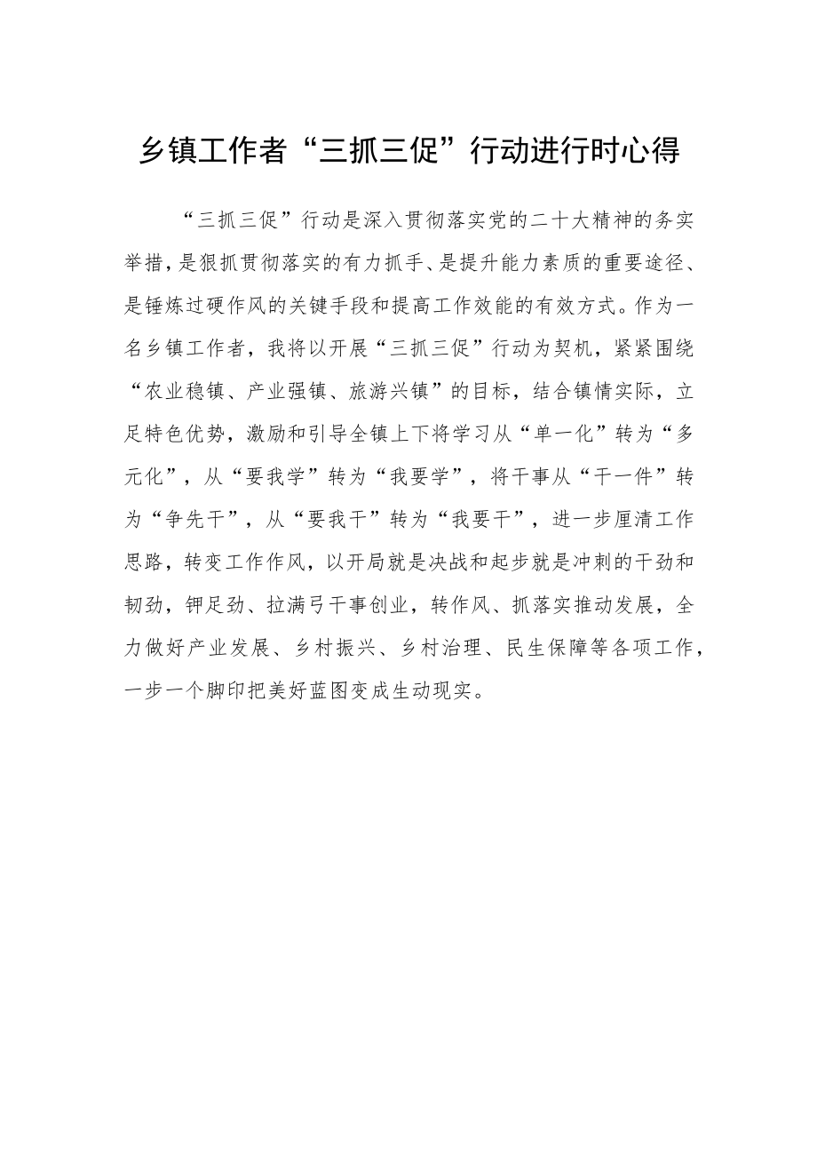 乡镇工作者“三抓三促”行动进行时心得.docx_第1页