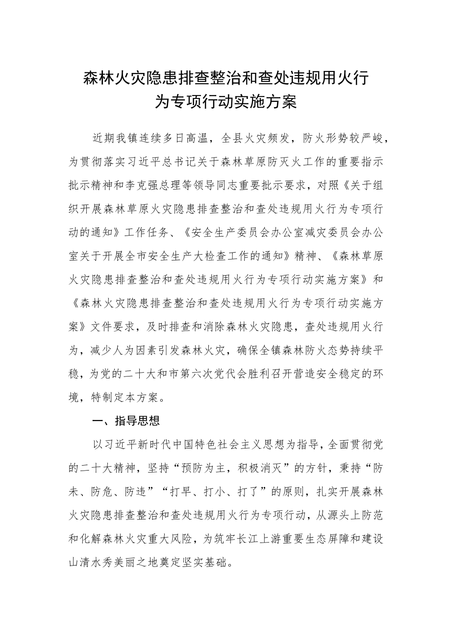 森林火灾隐患排查整治和查处违规用火行为专项行动实施方案.docx_第1页