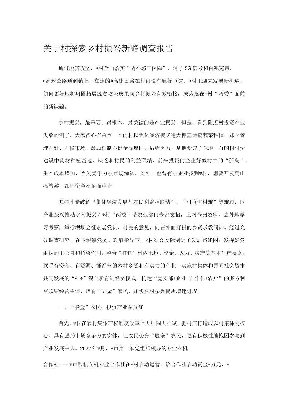 关于村探索乡村振兴新路调查报告.docx_第1页