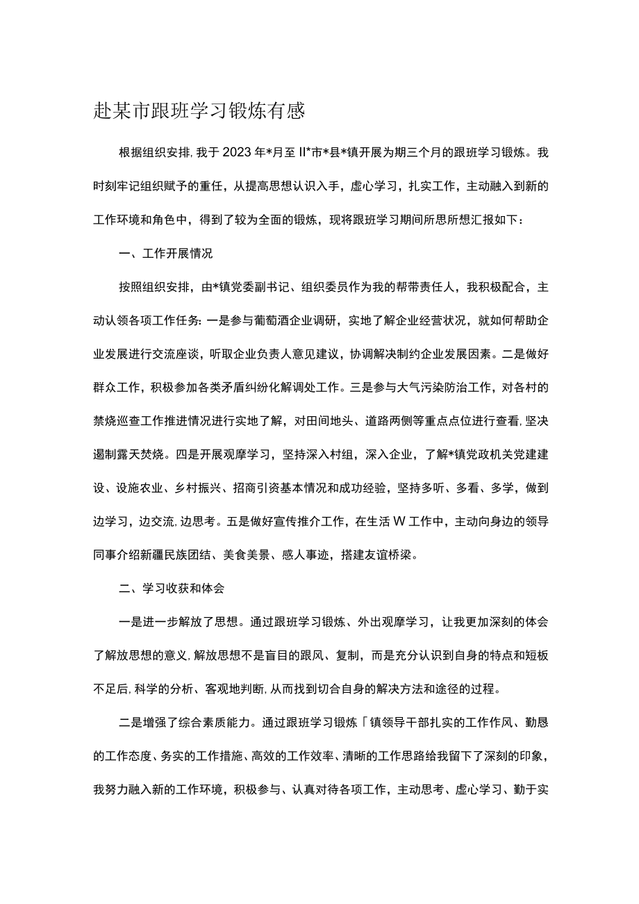 赴某市跟班学习锻炼有感.docx_第1页