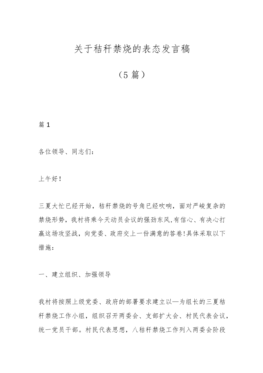 （5篇）关于秸秆禁烧的表态发言稿.docx_第1页