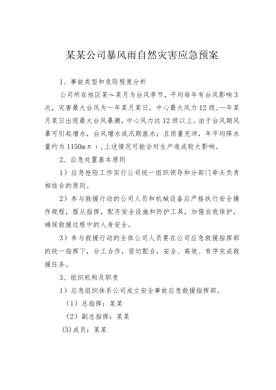 某某公司暴风雨自然灾害应急预案.docx_第1页