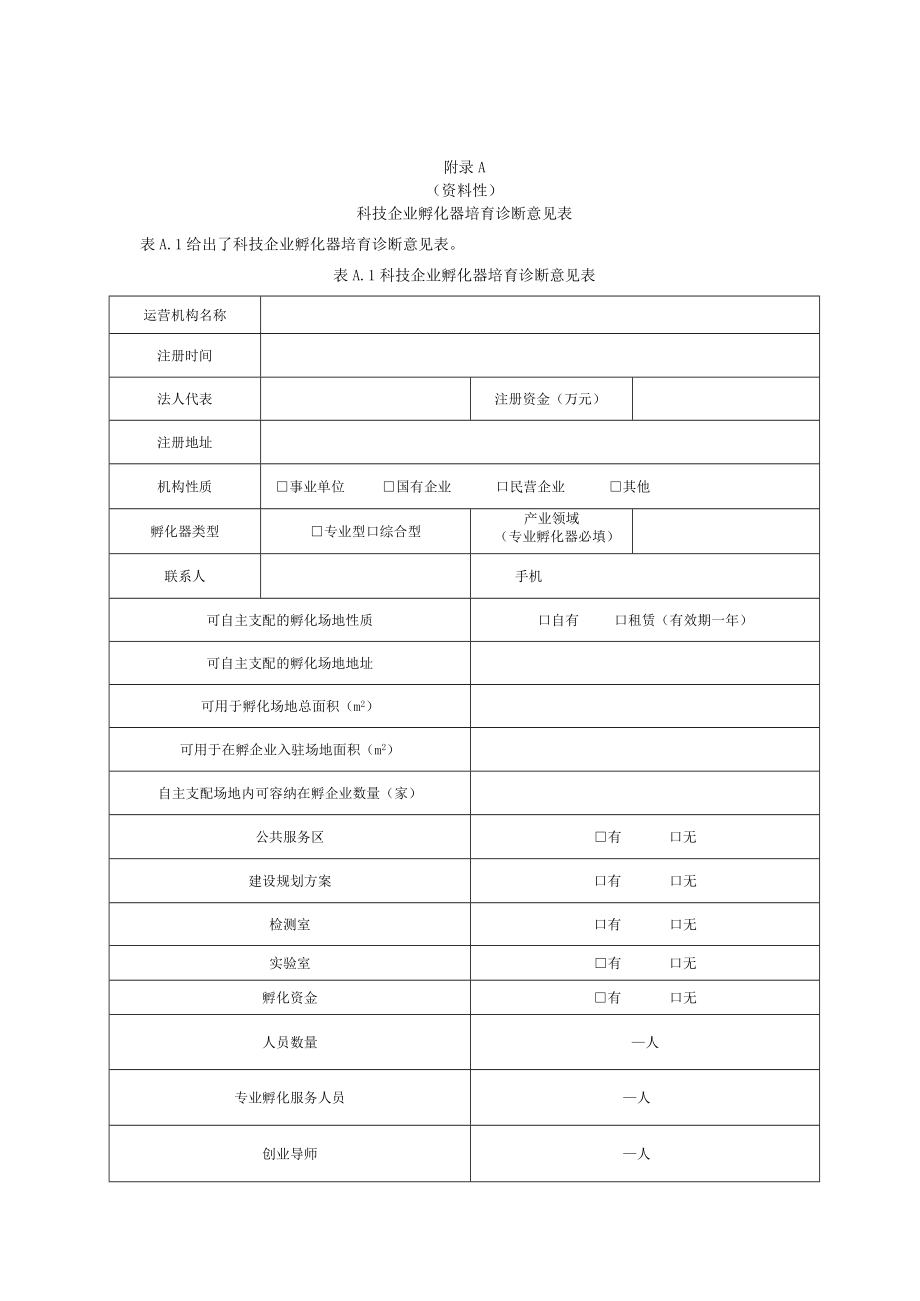 科技企业孵化器培育诊断意见表、技术服务合同、方案、效果评价表.docx_第1页