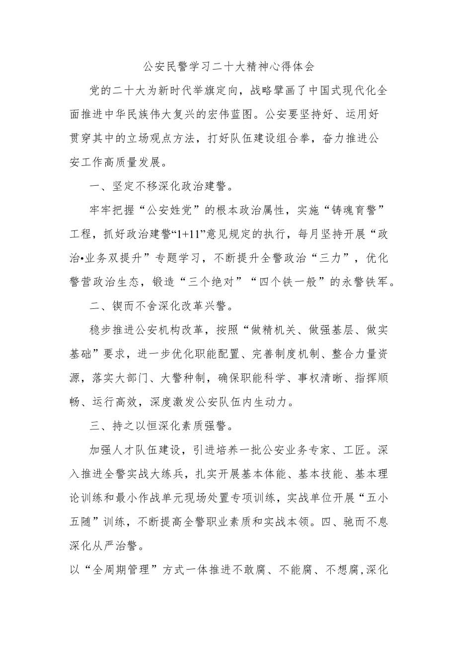 公安民警学习二十大精神心得体会.docx_第1页