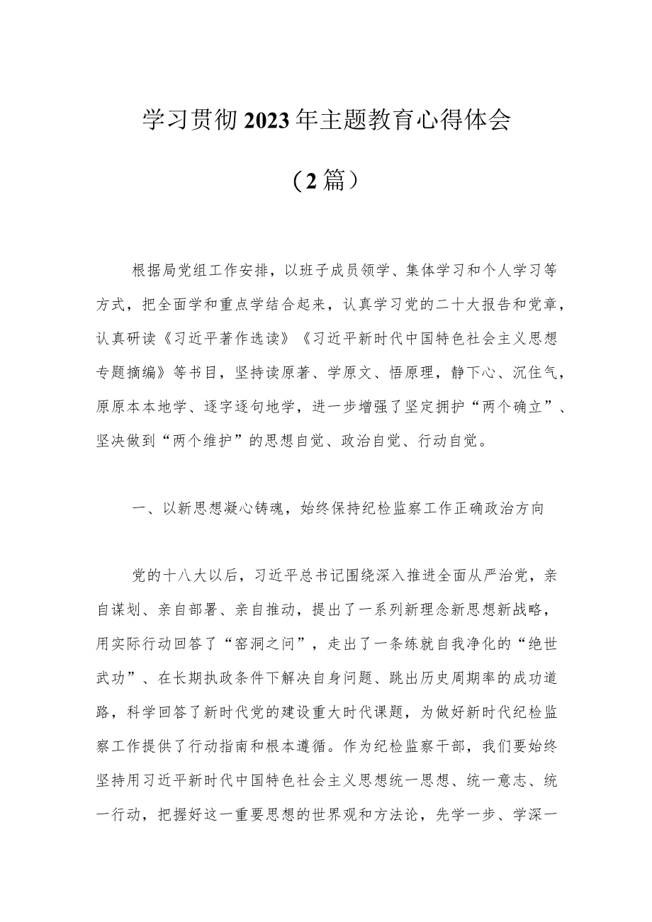 （2篇）学习贯彻2023年主题教育心得体会.docx_第1页