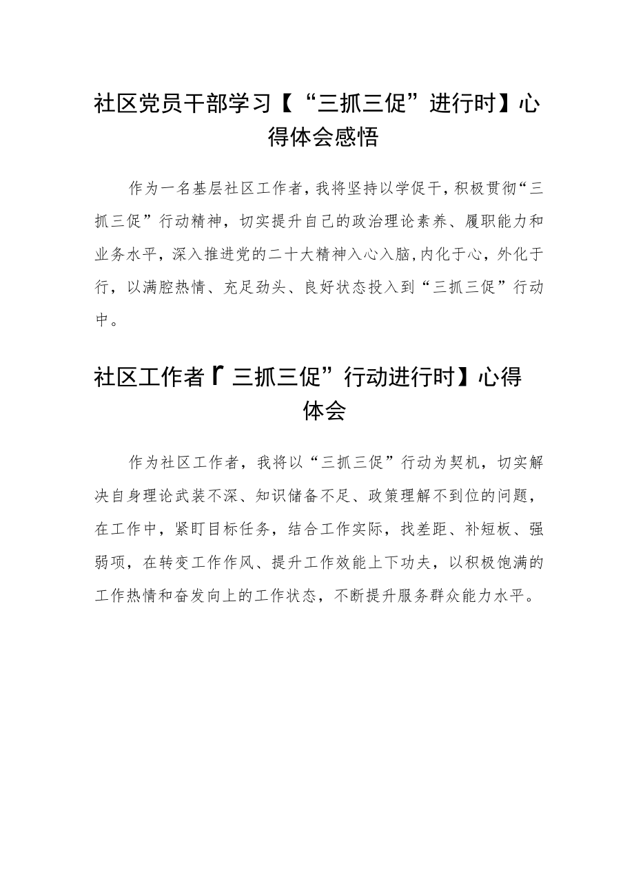 社区基层公益性岗位人员【“三抓三促”行动进行时】学习心得范文(3篇).docx_第2页