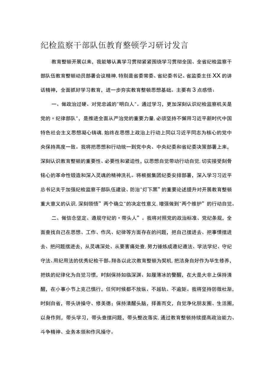 纪检监察干部队伍教育整顿学习研讨发言.docx_第1页