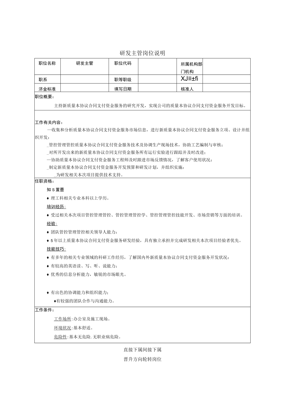 办公文档范本研发主管岗位说明.docx_第1页