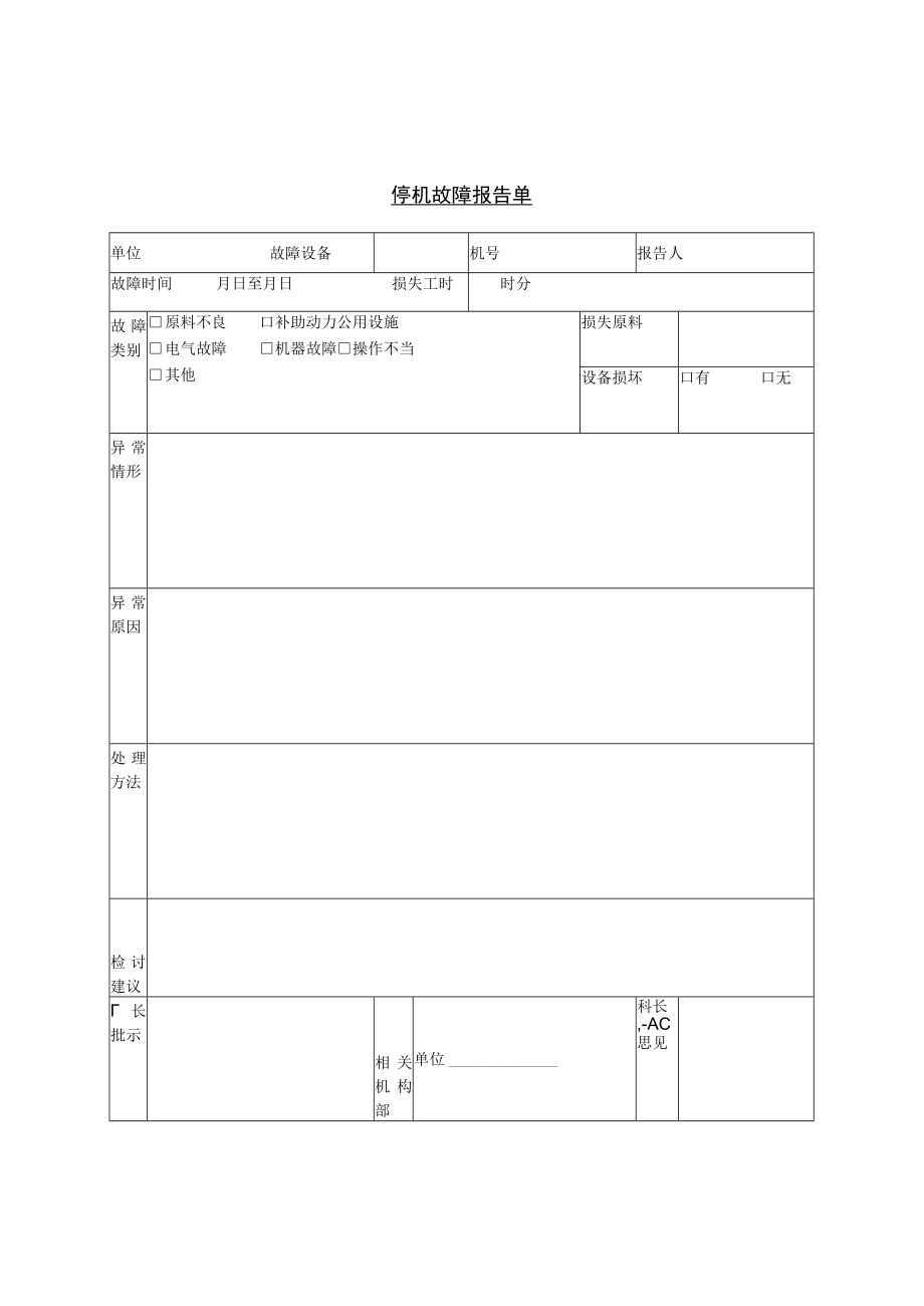 办公文档范本停机故障报告单.docx_第1页