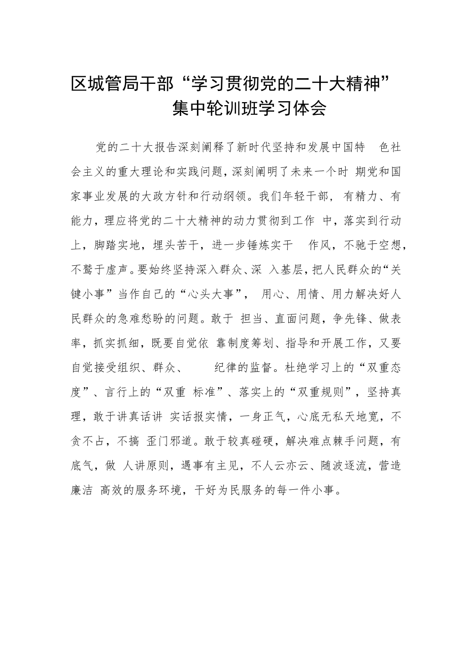 区城管局干部“学习贯彻党的二十大精神”集中轮训班学习体会.docx_第1页