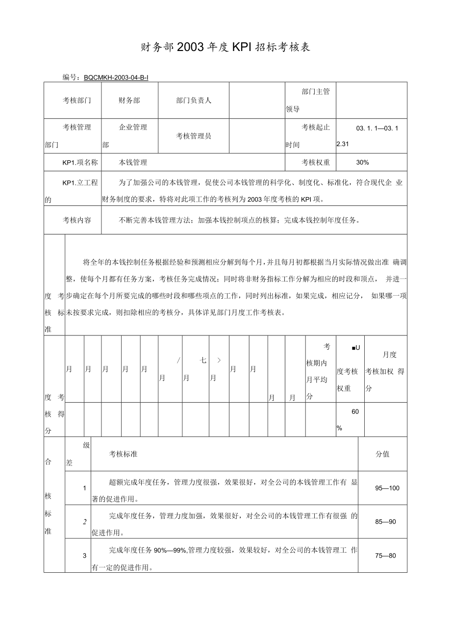 财务部KPI——成本管理 .docx_第1页