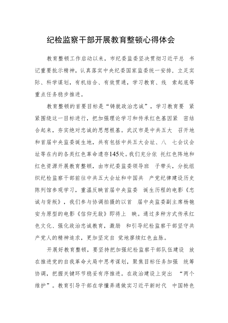 纪检监察干部开展教育整顿心得体会.docx_第1页