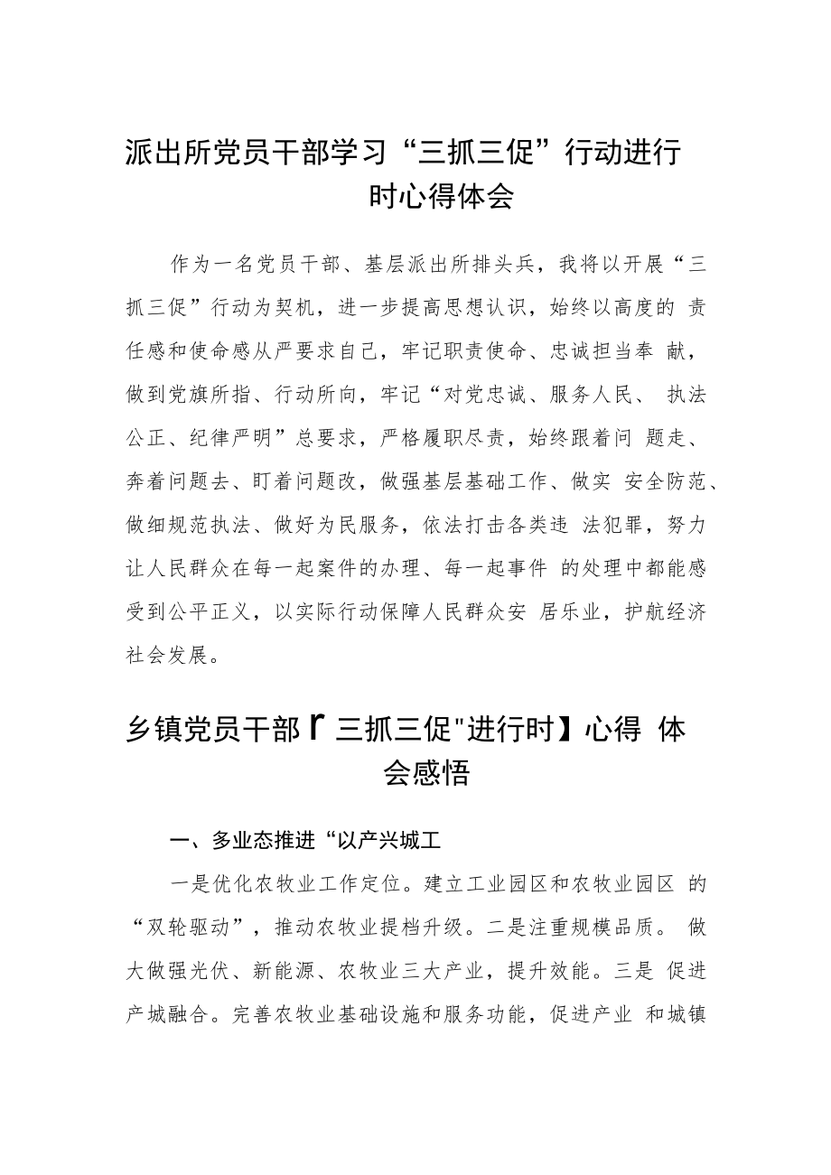 派出所党员干部学习“三抓三促”行动进行时心得体会合篇【三篇】.docx_第1页