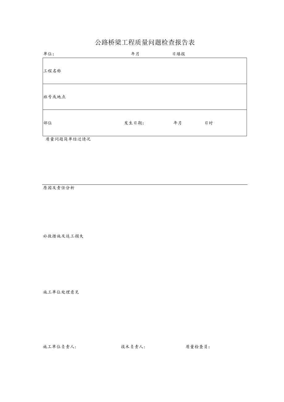 公路桥梁工程质量问题检查报告表.docx_第1页